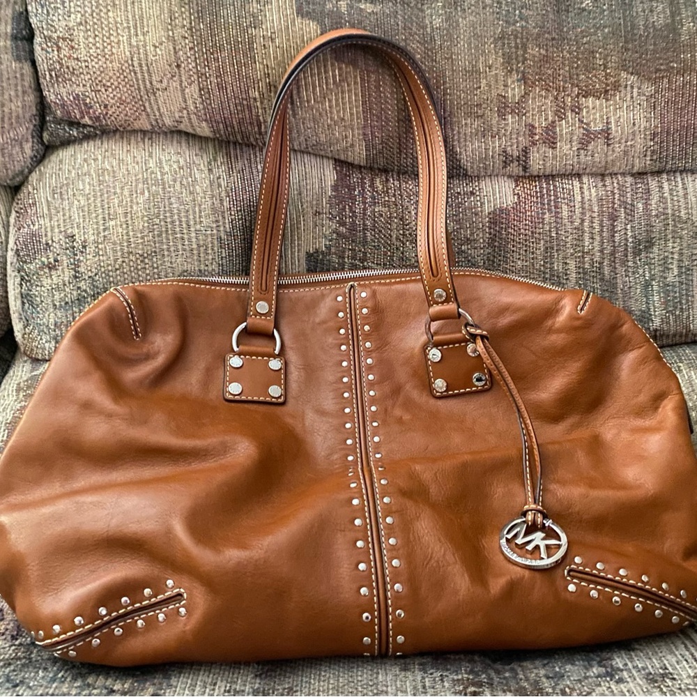 Michael Kors Extra-Large Studded Leather Weekender Bag.